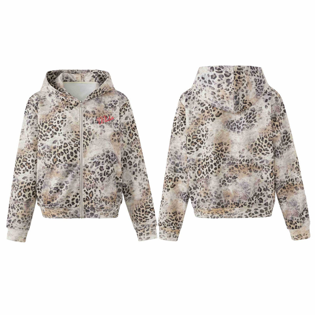 Damen Kuschelige Kapuzenjacke im Boxy‑Cut mit vintage Leoprint und Kängurutasche Nord Taschen