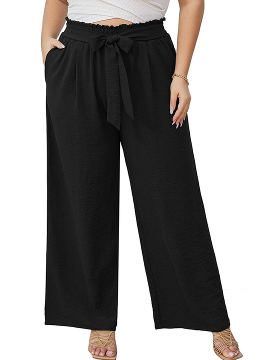 Damen Weite Culotte-Hose in Leinenoptik mit Paperbag-Taille, Bindegürtel und Eingrifftaschen Nord Taschen