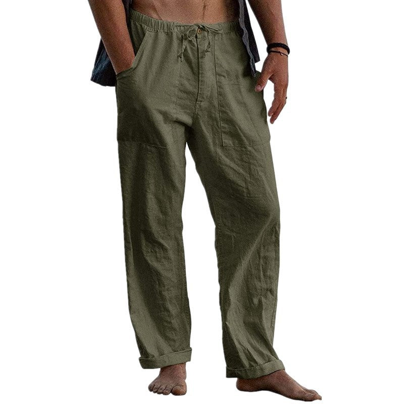 Herren lockere Leinenhose mit Gummibund und aufgesetzten Seitentaschen Nord Taschen