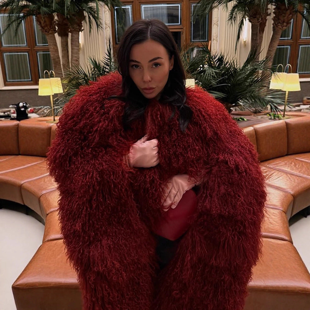 Damen Extravaganter Oversize-Fauxfur-Mantel mit langfloriger Lockenstruktur Nord Taschen