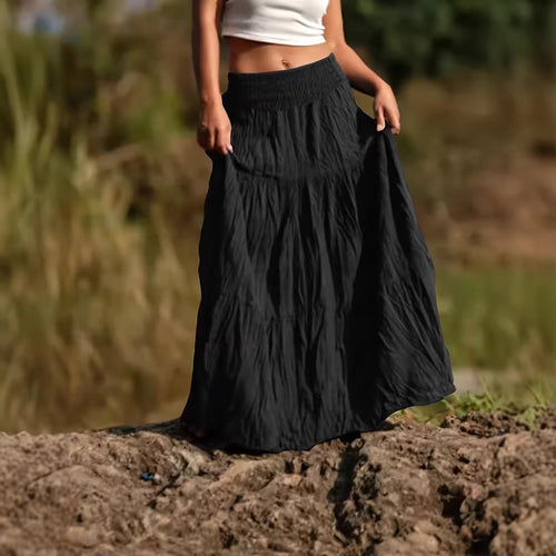 Damen Maxirock mit Stufen, gerafftem Smokbund und luftigem Crinkle-Stoff Nord Taschen