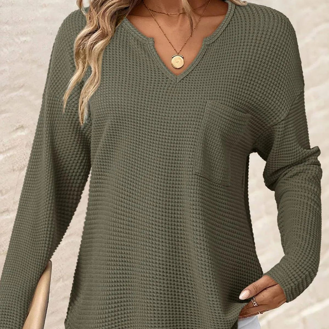 Damen Lässiger V-Ausschnitt Pullover mit Taschen Nord Taschen