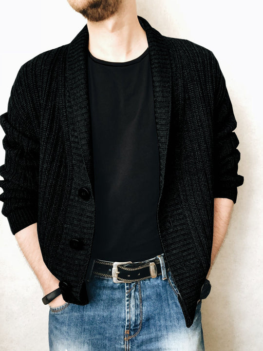 Herren Strickcardigan mit Schalkragen und Knopfleiste Nord Taschen