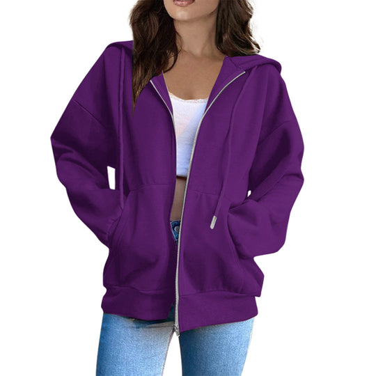 Damen nan lässige Kapuzenjacke mit durchgehendem Reißverschluss, Kängurutaschen und voluminösen Raglanärmeln Nord Taschen