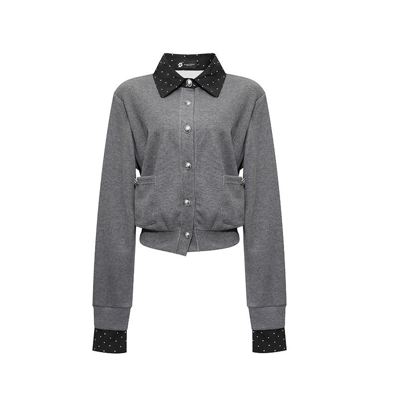 Damen Knopf-Sweatjacke mit eingesetztem Hemdkragen und Manschetten Nord Taschen