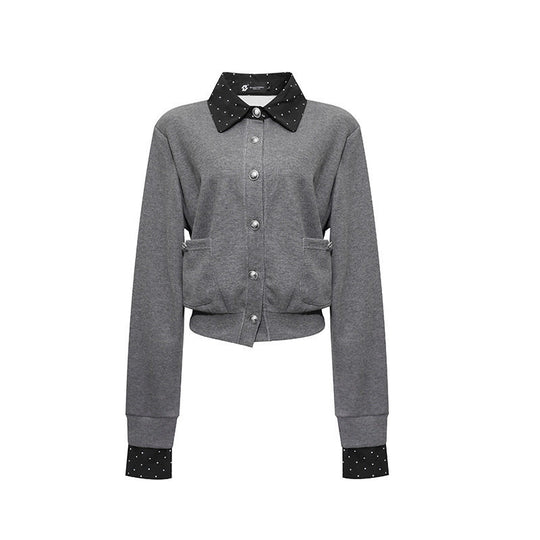 Damen Knopf-Sweatjacke mit eingesetztem Hemdkragen und Manschetten Nord Taschen