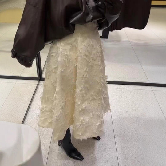 Damen Midirock mit hoher Taille und fransiger Struktur Nord Taschen