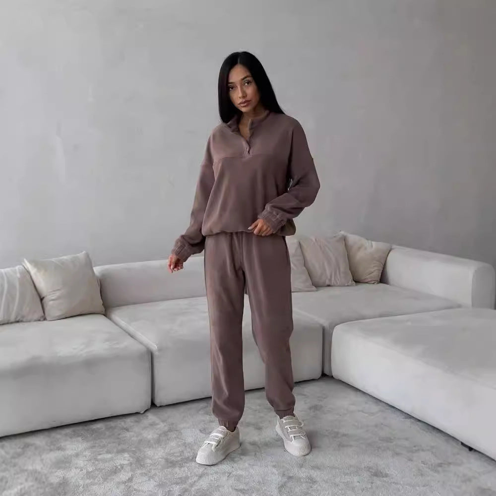Damen Oversize-Fleece-Set mit Henley-Kragen und weicher Jogginghose Nord Taschen