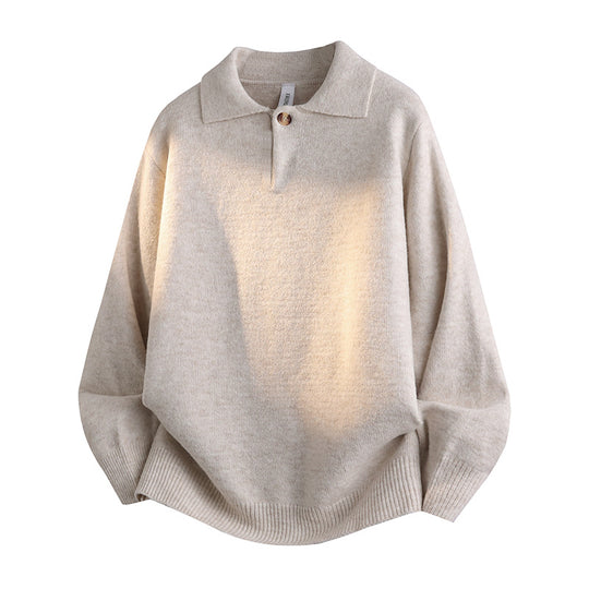 Damen Oversized Polokragen-Feinstrickpullover mit kurzem Schlitz und Zierknopf Nord Taschen