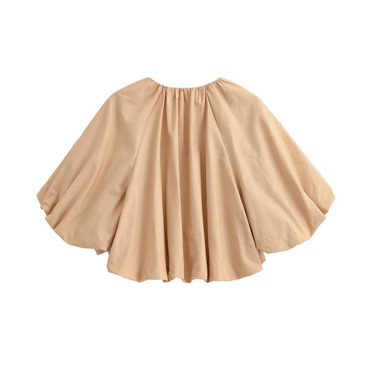 Damen Oversize Cape-Bluse mit Tunnelzug, Ballonärmeln und gerafftem Saum Nord Taschen