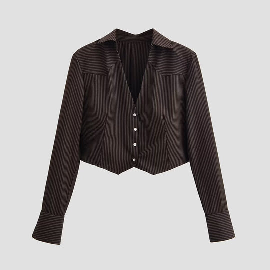 Damen Kurzbluse im Nadelstreifen-Look mit taillierter Schnittführung und spitzem Saum Nord Taschen