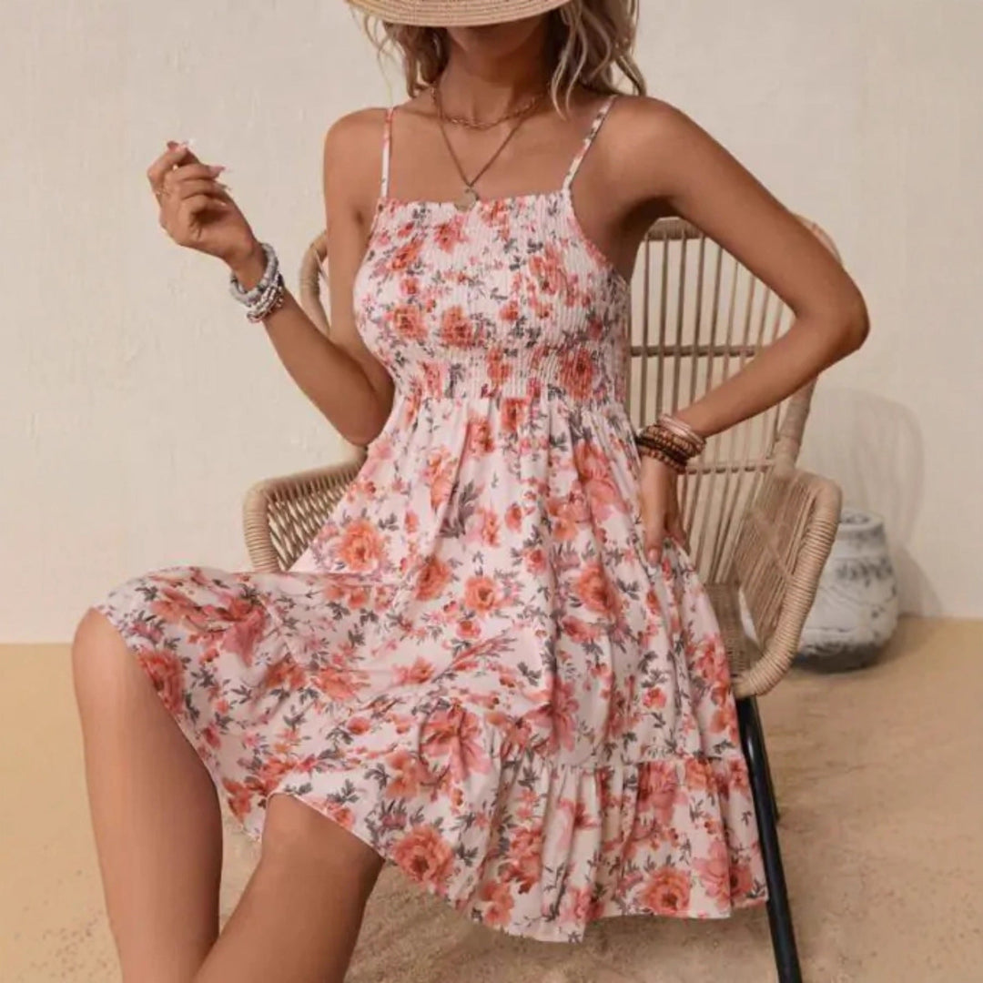 Damen Floral Sommerkleid mit schwingendem Rock und Spaghetti-Trägern Nord Taschen