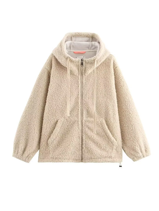 Damen Teddy-Fleece-Kapuzenjacke mit durchgehendem Reißverschluss und Kängurutaschen Nord Taschen