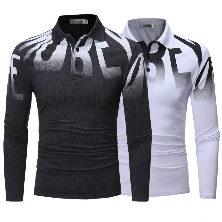 Herren Slim-Fit Langarm-Poloshirt mit großflächigem Typo-Print, Stretchkomfort und taillierter Silhouette Nord Taschen