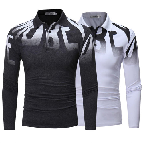 Herren Slim-Fit Langarm-Poloshirt mit großflächigem Typo-Print, Stretchkomfort und taillierter Silhouette Nord Taschen