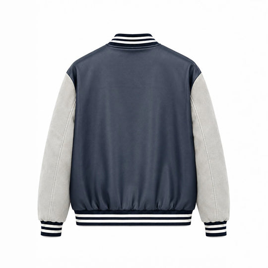 Herren Varsity-Lederoptik Collegejacke mit Kontrastärmeln, gestickten Patches und geripptem Saum Nord Taschen