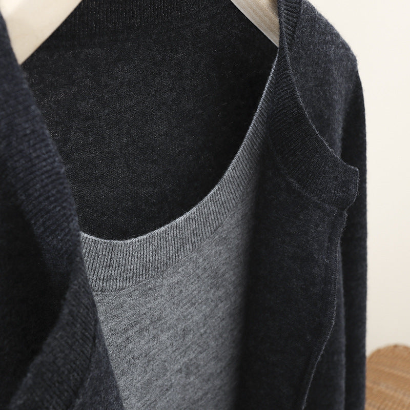 Damen Zweilagiger Strickcardigan mit innenliegendem Top und feiner Rippenkante Nord Taschen