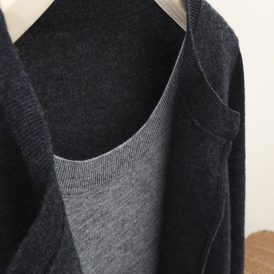 Damen Zweilagiger Strickcardigan mit innenliegendem Top und feiner Rippenkante Nord Taschen