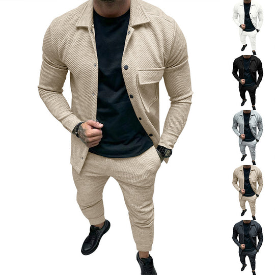 Herren Strukturiertes Jersey-Freizeitset mit Overshirt und Tapered Jogginghose Nord Taschen
