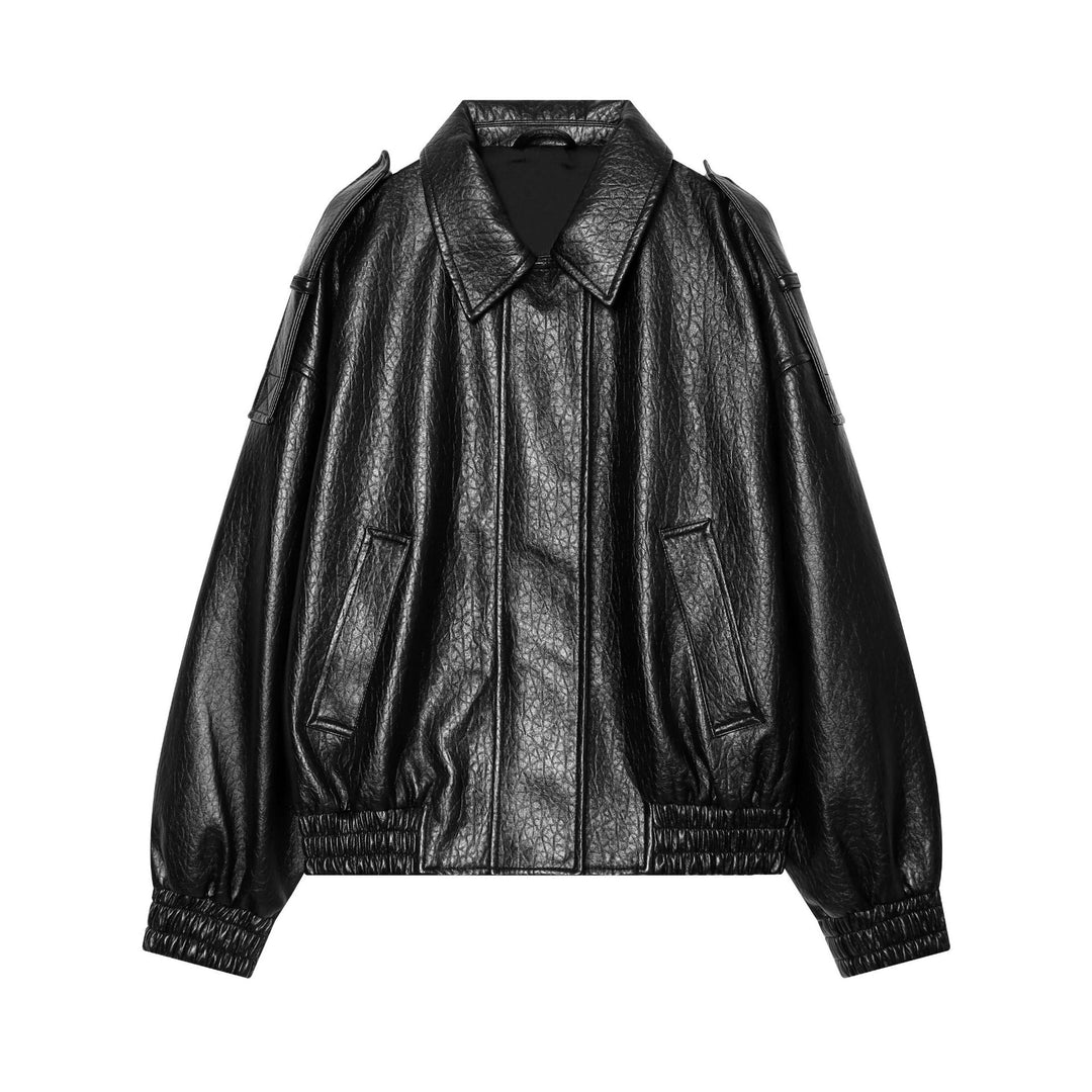 Damen Kurzes glänzendes Biker-Blouson aus veganer Lederoptik mit Ballonärmeln Nord Taschen