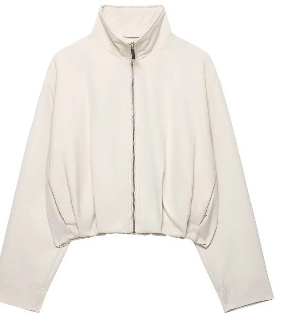 Damen Taillenkurze Zip‑Jacke mit Stehkragen und ballonförmigen Ärmeln Nord Taschen