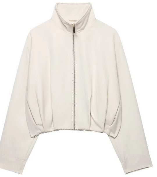 Damen Taillenkurze Zip‑Jacke mit Stehkragen und ballonförmigen Ärmeln Nord Taschen