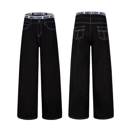 Damen Weite High‑Waist Denim‑Hose mit Logo‑Elastikbund und Palazzo‑Silhouette Nord Taschen