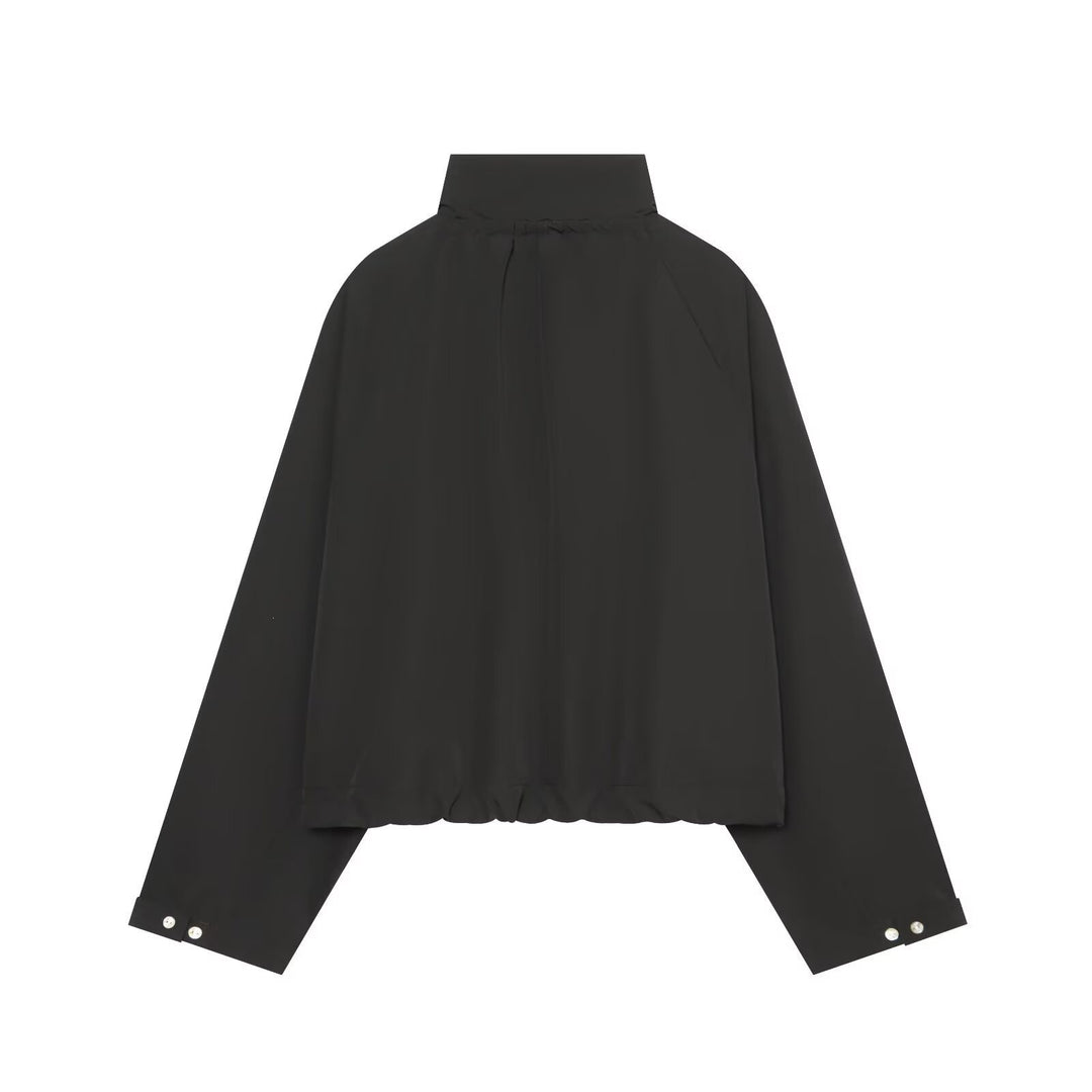 Damen Gekürzte Oversize-Utility-Jacke mit Stehkragen und Kordelzug Nord Taschen