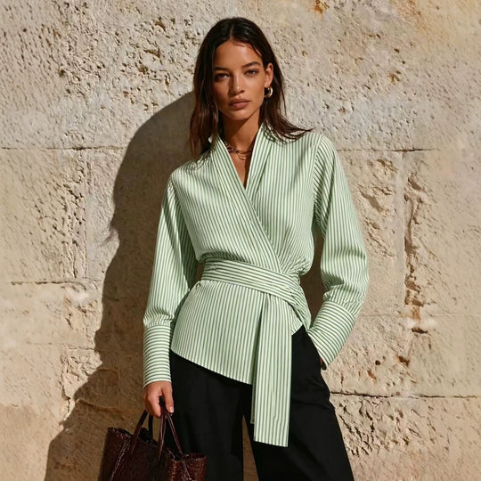 Damen Elegantes Wickeloberteil mit Streifen Nord Taschen