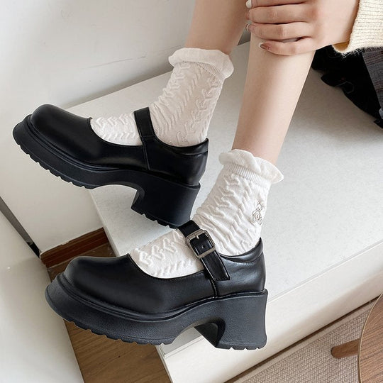 Damen elegante Plateau-Ballerinas mit modischer Schnallenverzierung und rutschfester Sohle