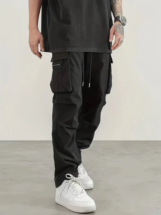 Herren Weite technische Cargohose mit großen Klapp- und Reißverschlusstaschen und Kordelzugbund Nord Taschen