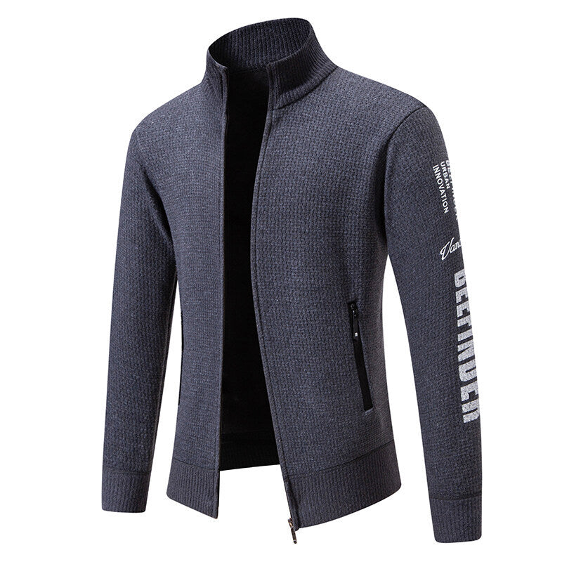 Herren Strukturierte Strickzipjacke mit Waffelstruktur, Stehkragen und Reißverschlusstaschen Nord Taschen