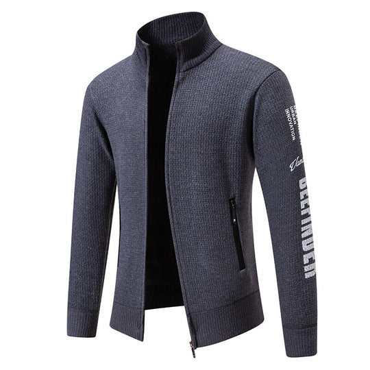 Herren Strukturierte Strickzipjacke mit Waffelstruktur, Stehkragen und Reißverschlusstaschen Nord Taschen