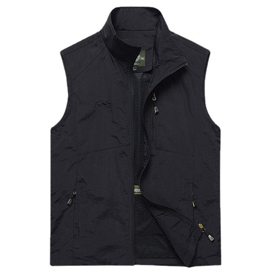 Herren ultraleichte atmungsaktive Outdoor‑Trekkingweste mit Mesh‑Futter, Stehkragen und Mehrfach‑Reißverschlusstaschen Nord Taschen