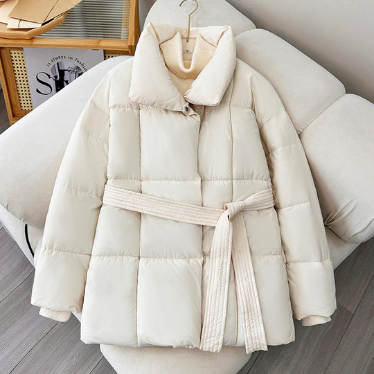 Damen nan gesteppte Winterjacke mit Taillengürtel, Stehkragen und Rippbündchen Nord Taschen