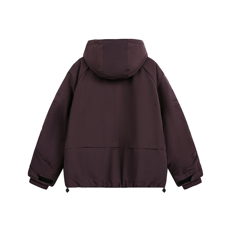 Damen Oversized wattierte Kapuzenjacke mit Raglanärmeln und Kordelzug Nord Taschen