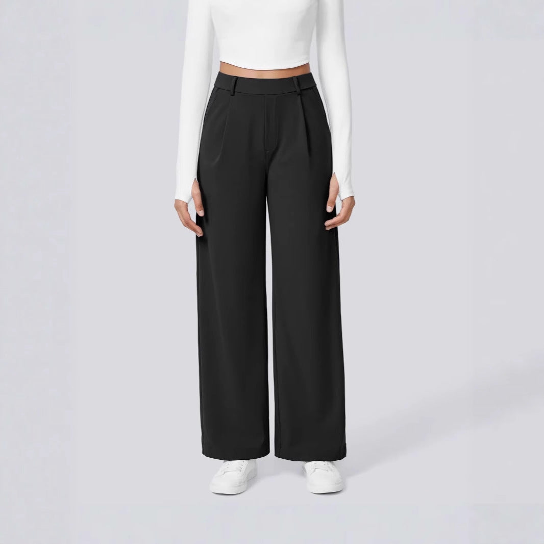 Damen Elegante High‑Waist Palazzo‑Hose mit vorderen Bundfalten und Eingrifftaschen Nord Taschen
