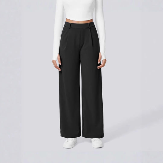 Damen Elegante High‑Waist Palazzo‑Hose mit vorderen Bundfalten und Eingrifftaschen Nord Taschen