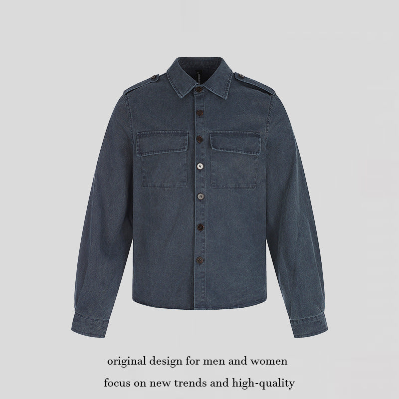 Damen Oversize Jeans-Hemdjacke im Utility‑Stil mit Schulterriegeln und aufgesetzten Brusttaschen Nord Taschen