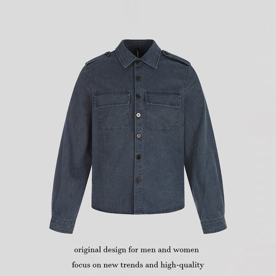 Damen Oversize Jeans-Hemdjacke im Utility‑Stil mit Schulterriegeln und aufgesetzten Brusttaschen Nord Taschen