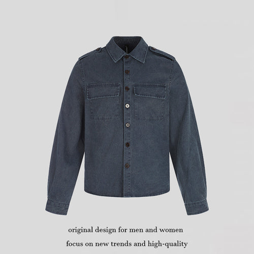 Damen Oversize Jeans-Hemdjacke im Utility‑Stil mit Schulterriegeln und aufgesetzten Brusttaschen Nord Taschen
