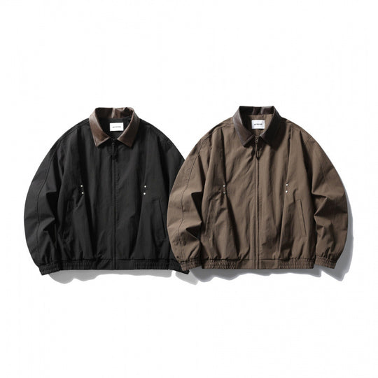 Herren Locker geschnittene Zip-Jacke mit Kontrastkragen aus Lederimitat und elastischem Saum Nord Taschen