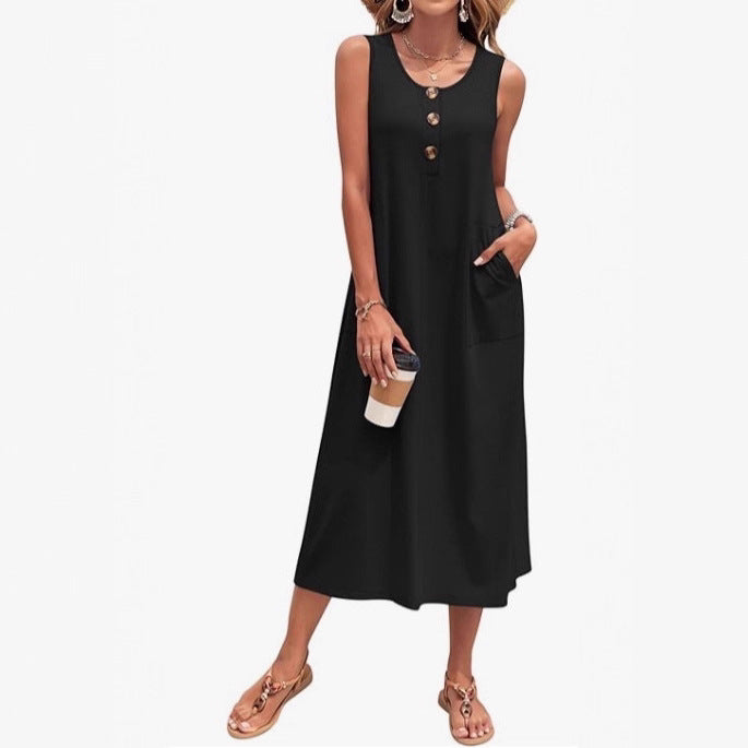 Damen Lässiges Midikleid mit Taschen und Knopfdetails Nord Taschen