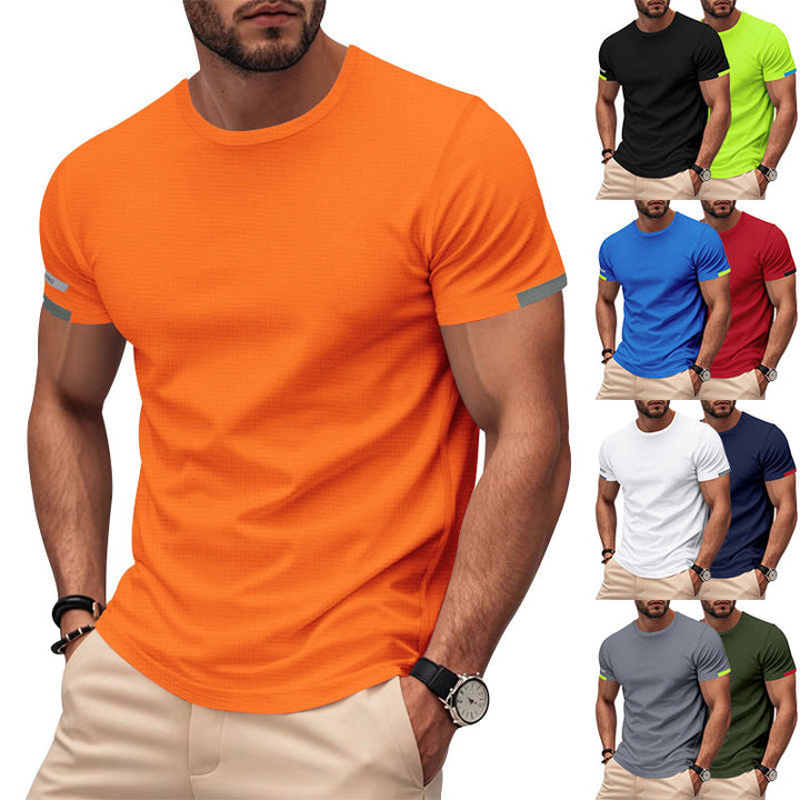 Herren nan athletisches Funktions-T-Shirt mit Rundhalsausschnitt, körpernahem Stretchschnitt und kontrastierendem Ärmelsaum