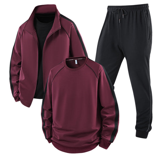 [Herren] Zweiteiliges Trainingsset mit Stehkragen-Zipjacke, Rundhals‑Sweatshirt und konisch geschnittener Jogginghose aus atmungsaktivem Fleece Nord Taschen