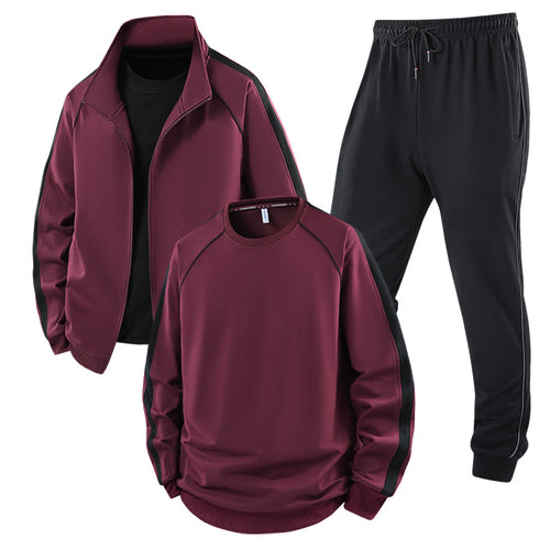 [Herren] Zweiteiliges Trainingsset mit Stehkragen-Zipjacke, Rundhals‑Sweatshirt und konisch geschnittener Jogginghose aus atmungsaktivem Fleece Nord Taschen