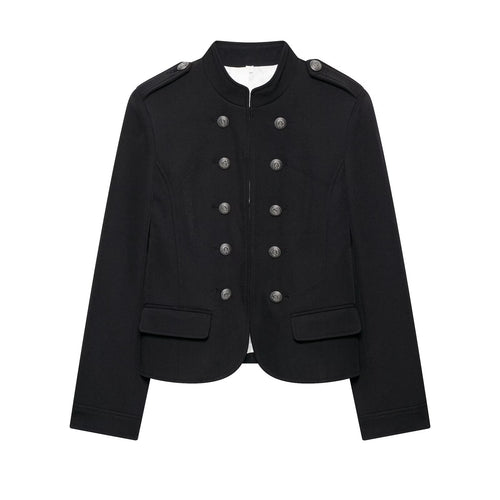 Damen Taillierte Military-Shortjacke mit Stehkragen und Doppelreihe Nord Taschen