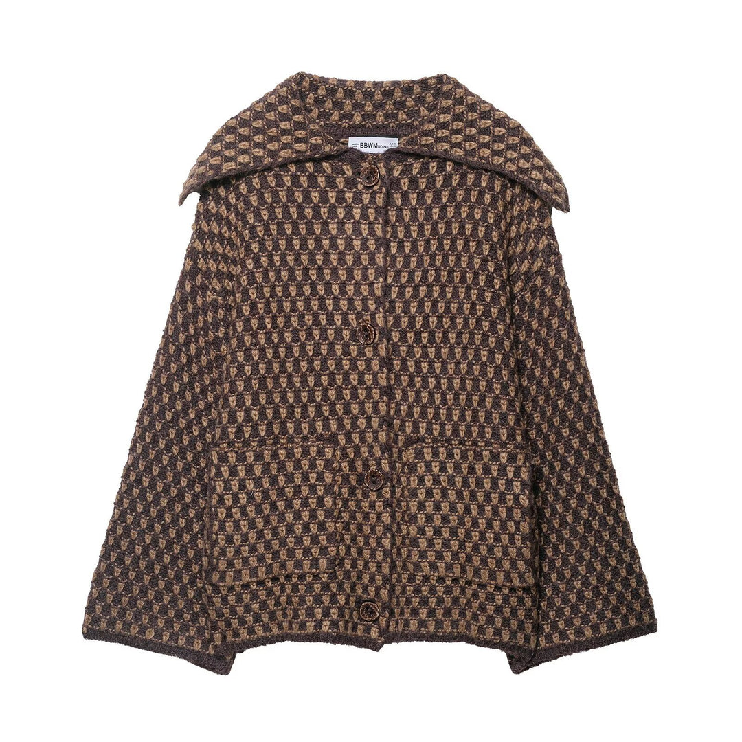 Damen 200+ kurzer Bouclé‑Wollmix‑Mantel mit großem Schalkragen und dekorativer Knopfleiste Nord Taschen