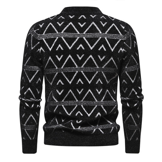 Herren Feinstrick-Mockneck-Pullover mit geometrischem Jacquardmuster und geripptem Saum Nord Taschen