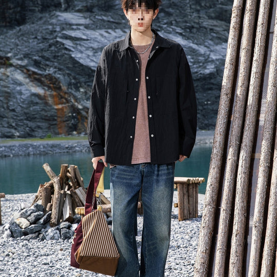 Herren Oversize Utility-Hemdjacke aus Ripstop mit Druckknopfblende und aufgesetzten Taschen Nord Taschen